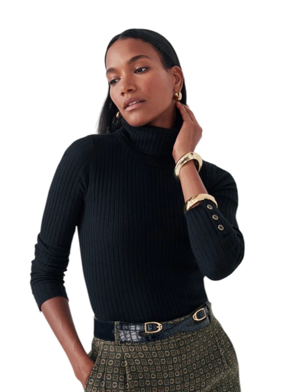 J. McLaughlin Arlette Turtleneck in Black Metallic size S